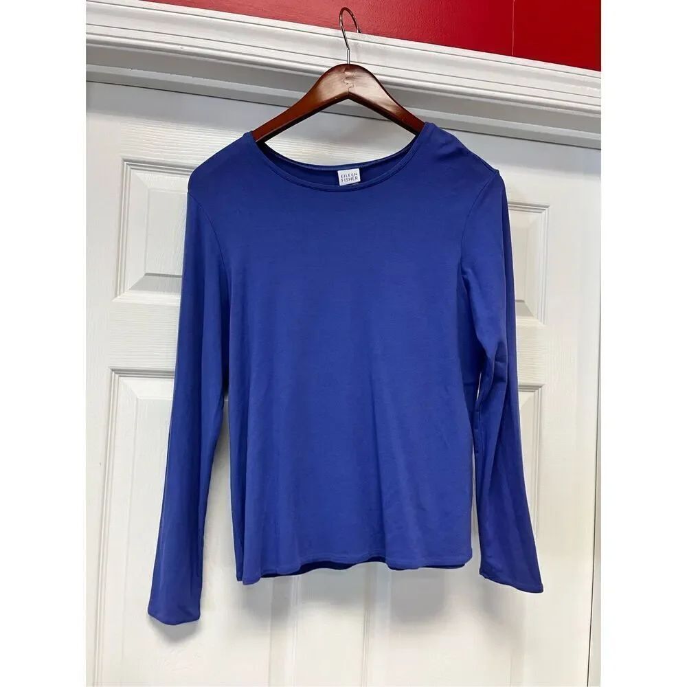 Eileen Fisher Royal Blue Crew Neck Super Soft Long Sleeve T-Shirt Sz S EUC
